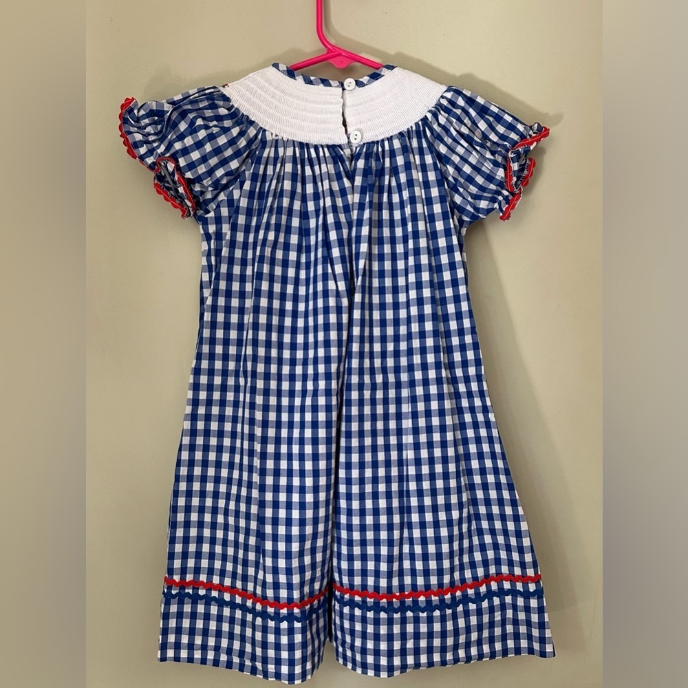 Lil Cactus | Girl Blue Check Turkey Smocked Dress | 4T - Picture 10 of 10